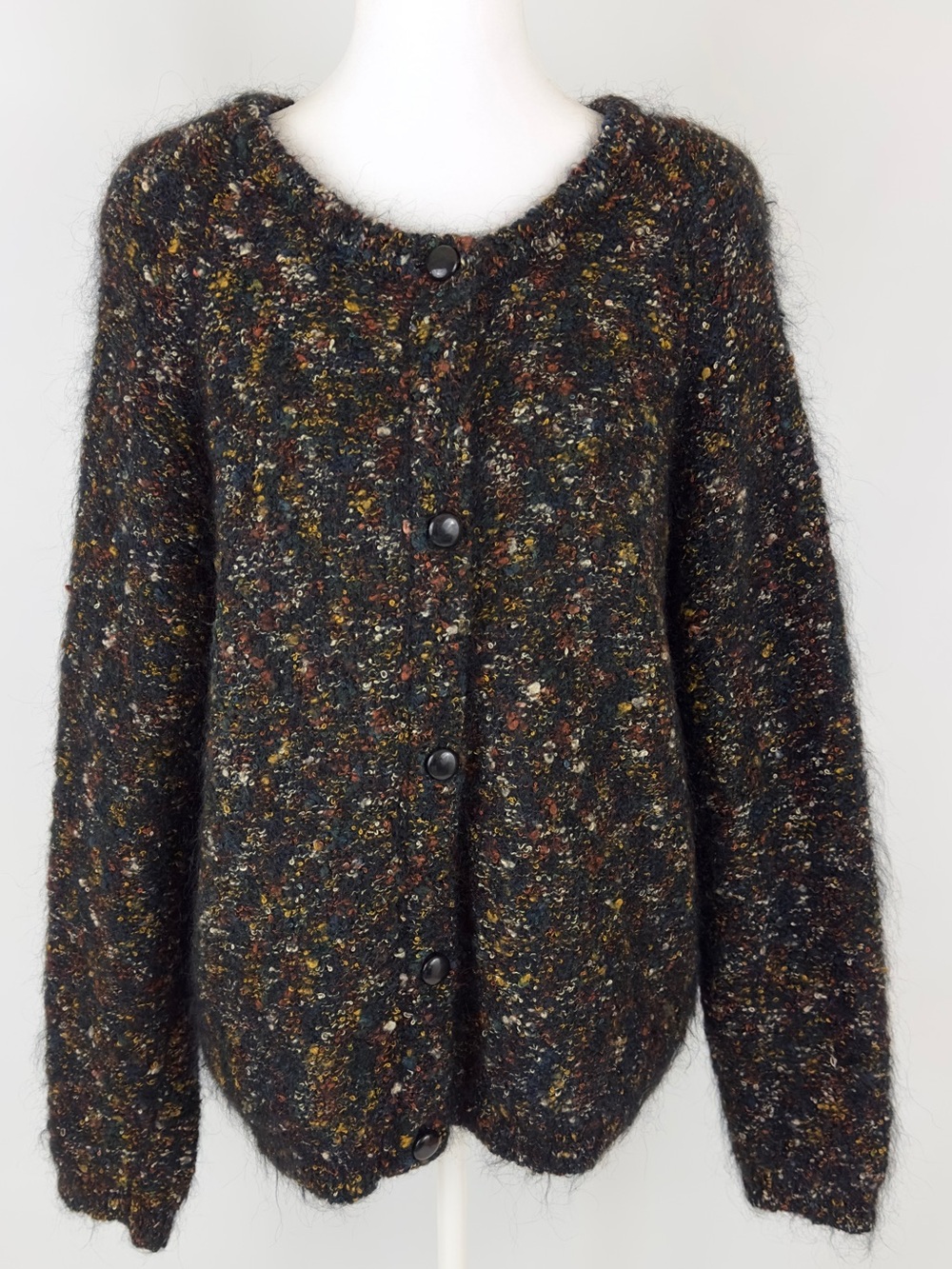 Vintage Paul Et Duffier Fuzzy Mohair Blend Confetti Knit Cardigan Sweater Size L